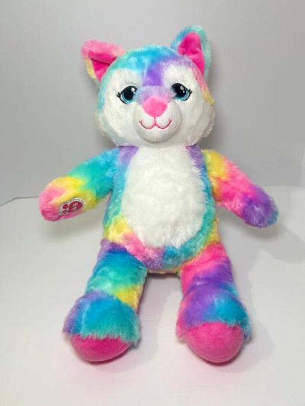Build A-Bear Wolf  Rainbow Tie Dye Plush Stuffed Animal Logo Paw